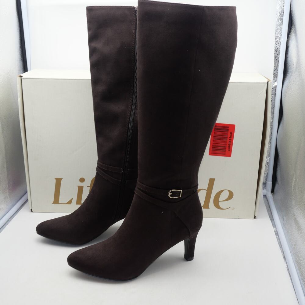 NEW LifeStride Women's 9.5 Guild Knee High WIDE CALF Heeled Boots  Brown - Picture 2 of 12